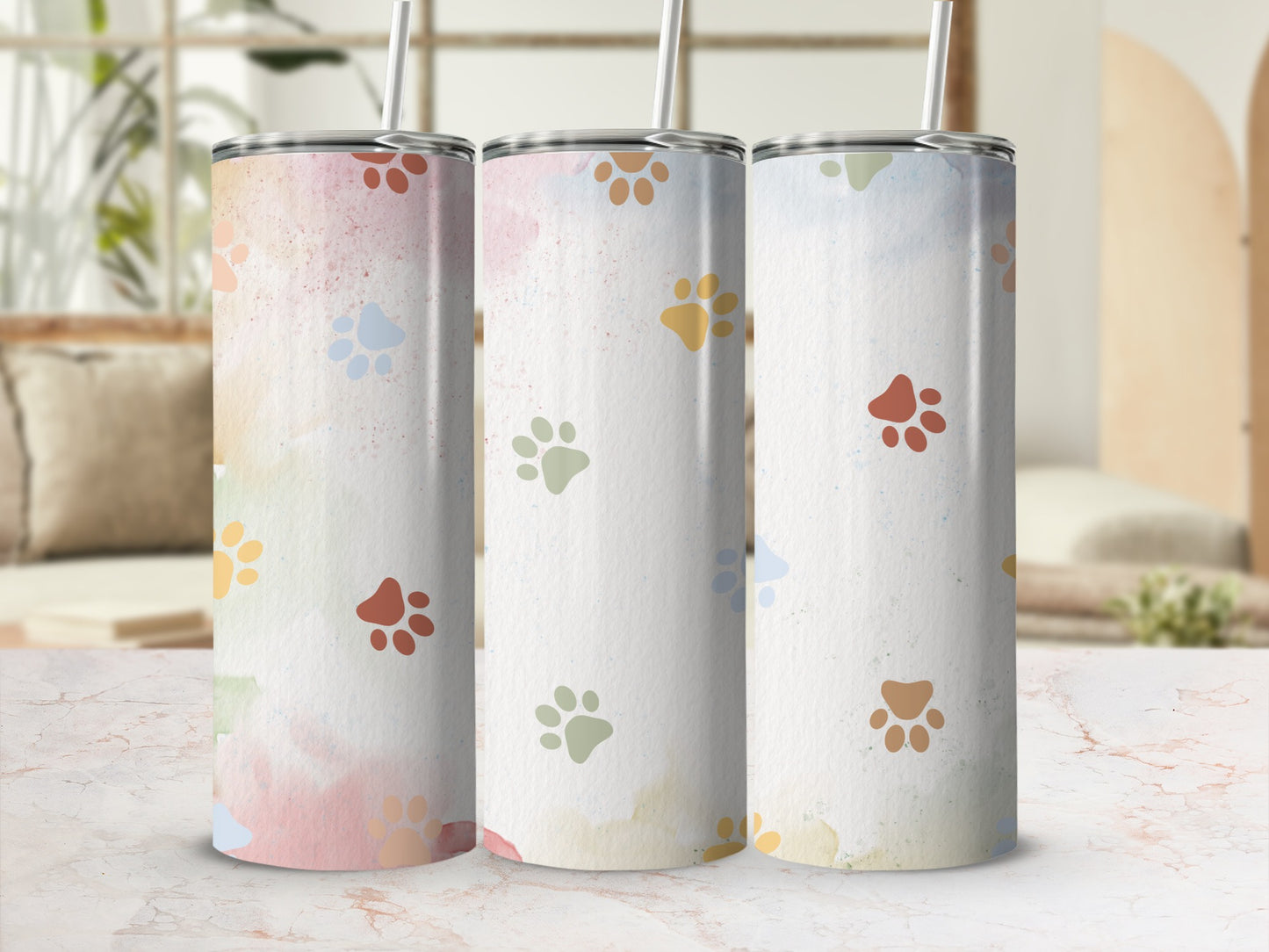 Colorful Paw Print Stainless Steel Tumbler Cup