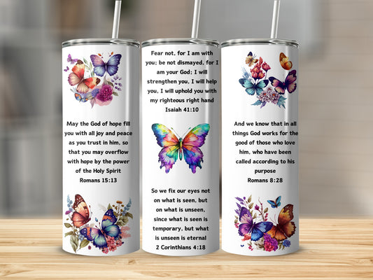 Inspirational Bible Verses with Butterfly Designs Tumbler