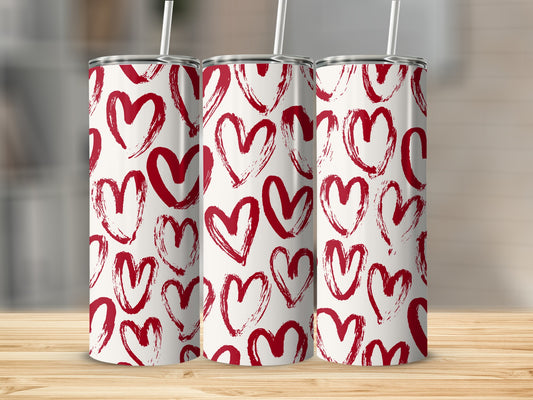 Red Heart Pattern on White Background Tumbler
