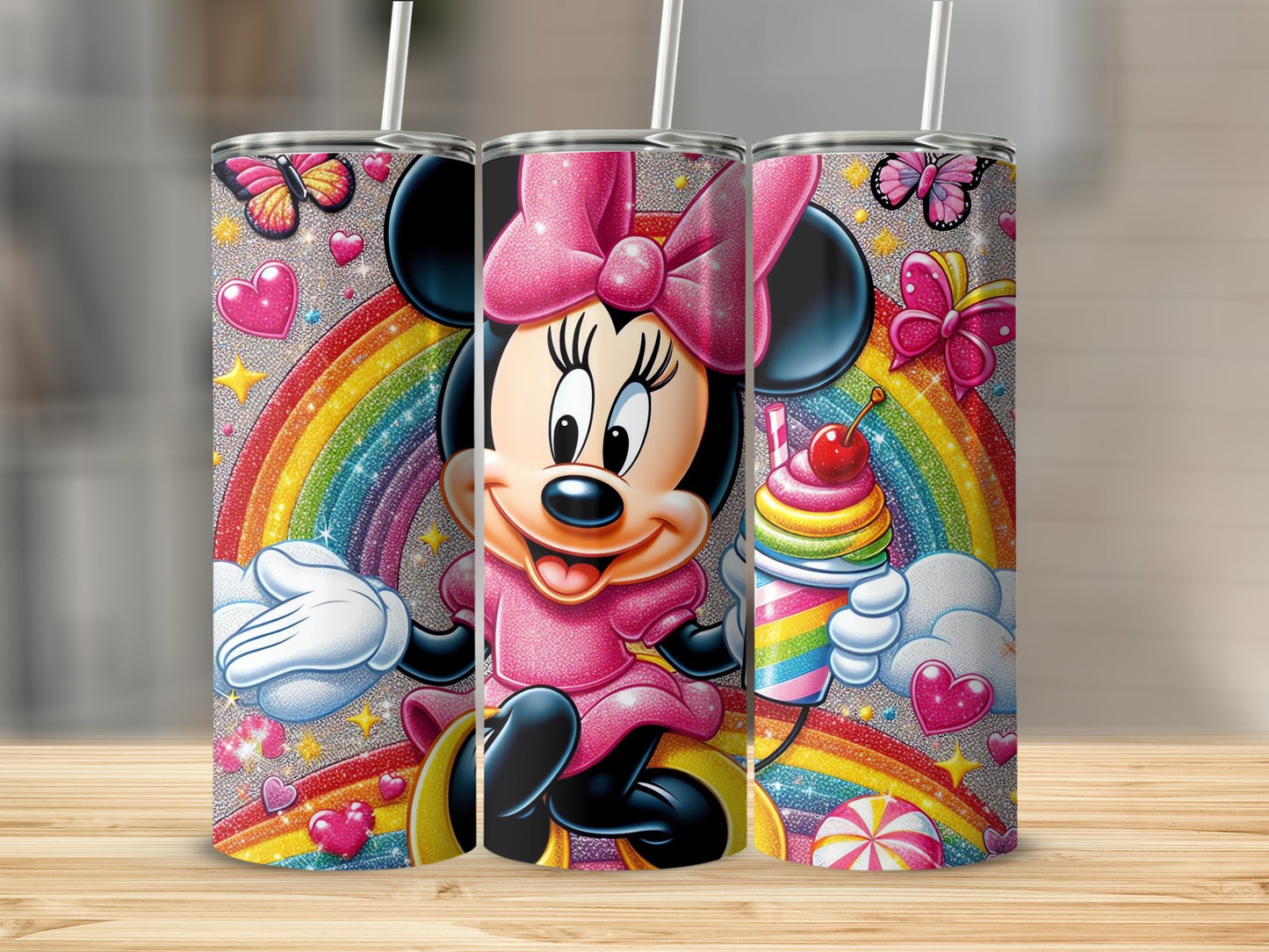 Cute Colorful Mouse Design Tumbler with Rainbow Graphics