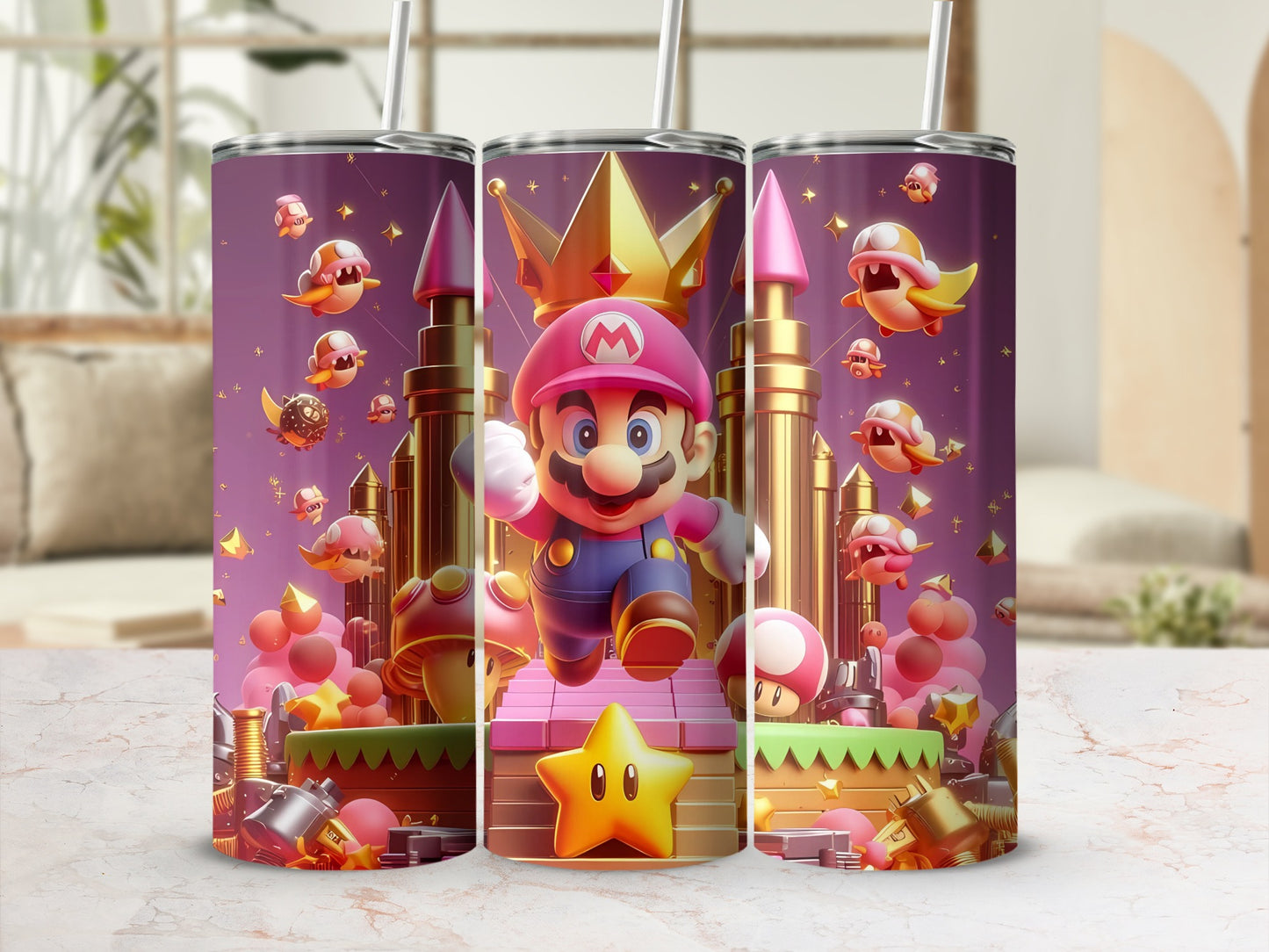 Colorful Video Game Character Themed Drink Tumbler