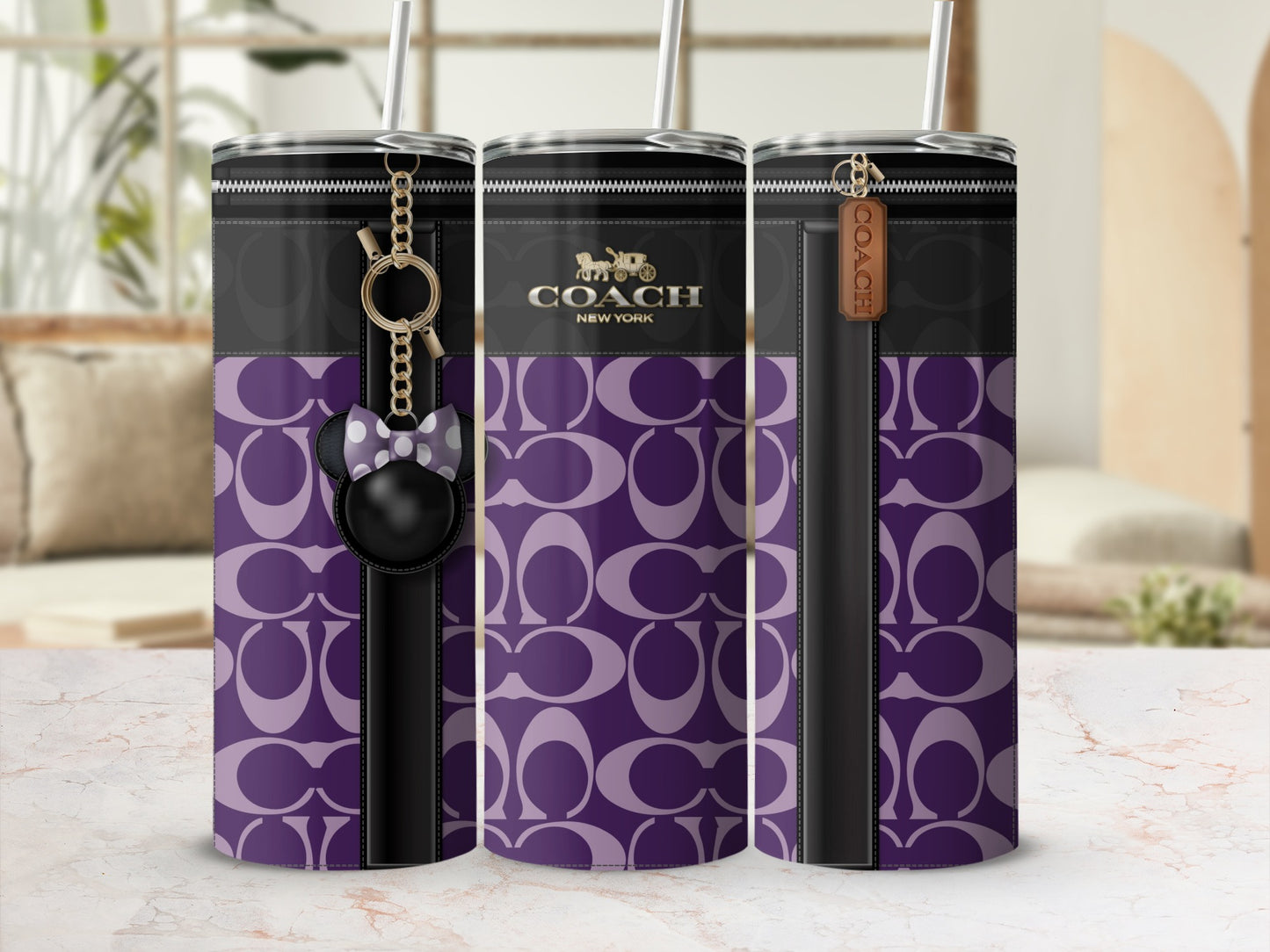 Stylish Coach New York Purple Pattern Drink Tumbler