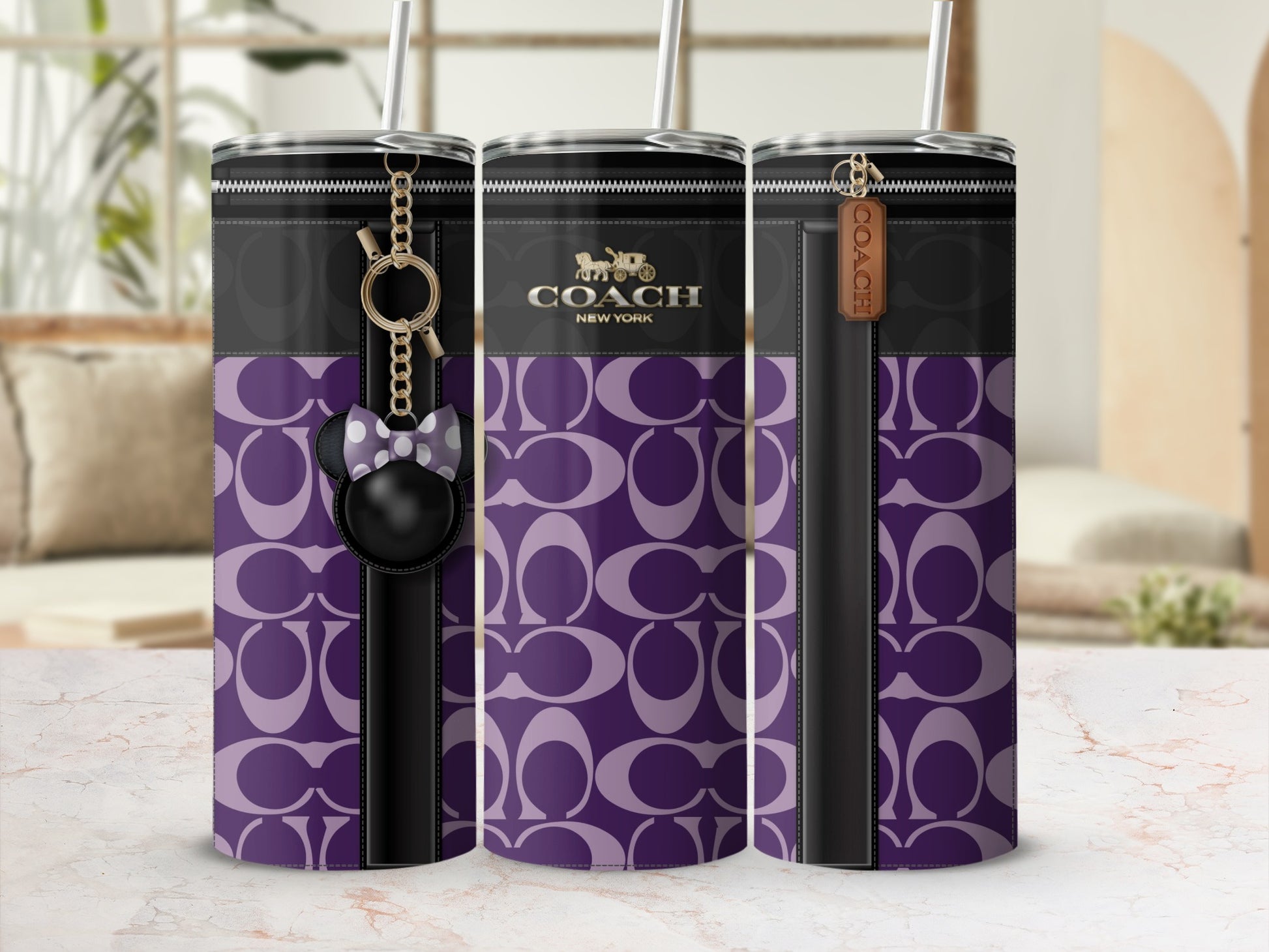Stylish Coach New York Purple Pattern Drink Tumbler