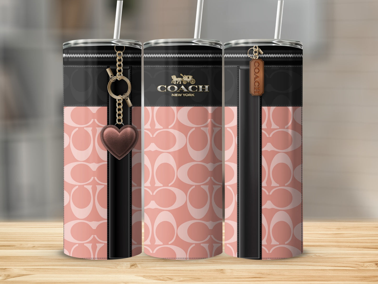 Stylish Pink Coach Branded Tumblers with Keychain Accessory