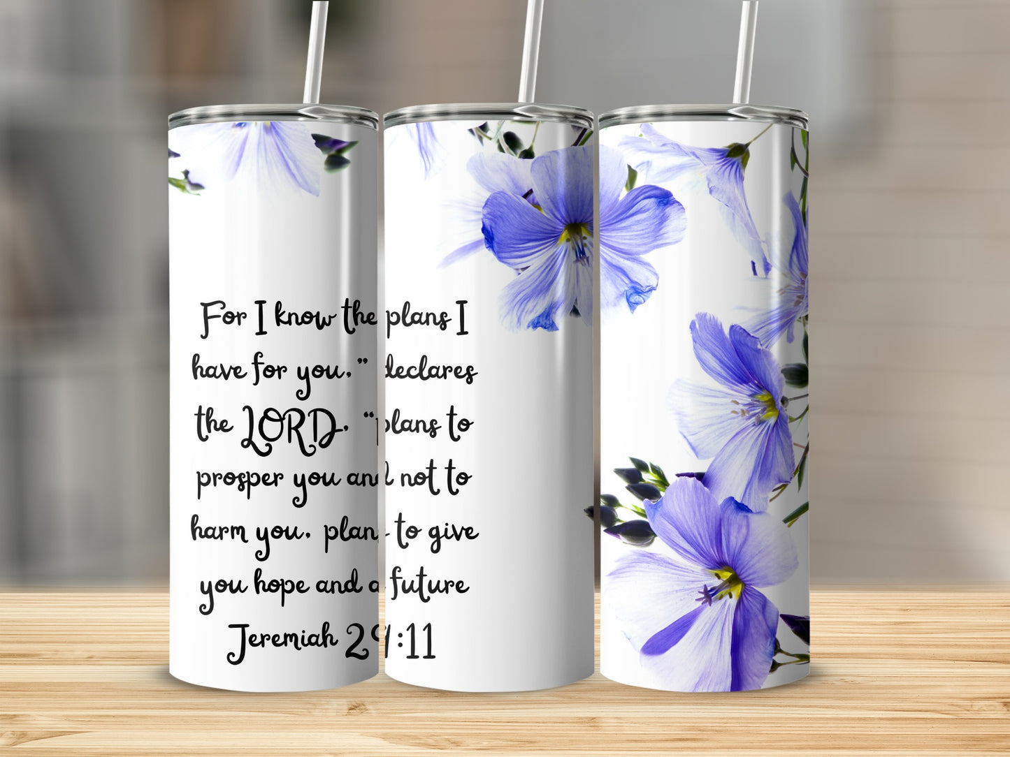 Jeremiah 29:11 Inscribed Floral Design Tumbler