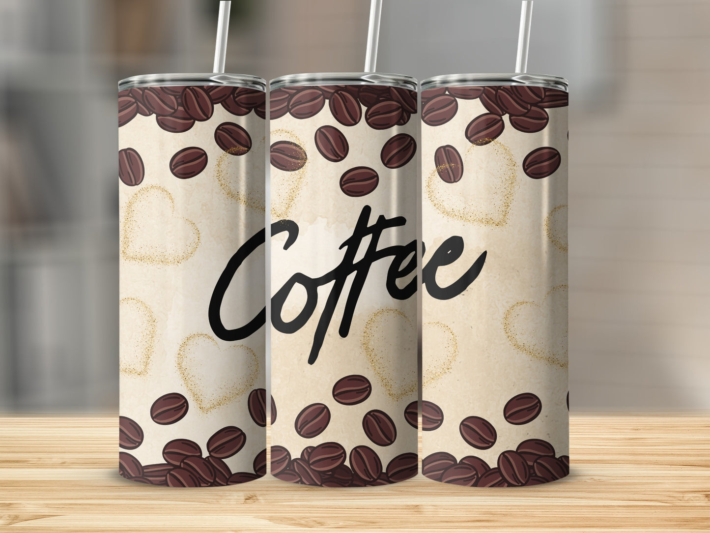 Coffee Love Design Tumbler with Coffee Beans Artwork