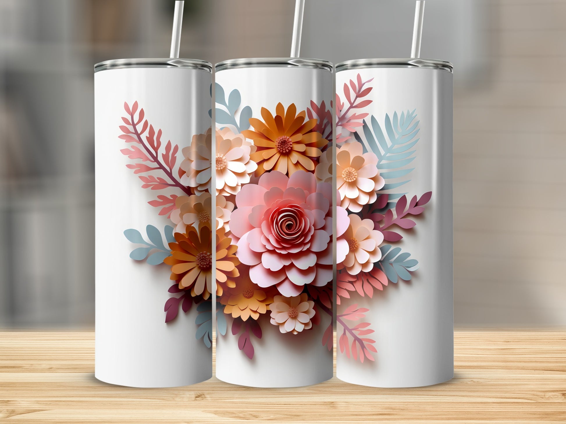 Floral Pattern Double-Walled Stainless Steel Tumbler