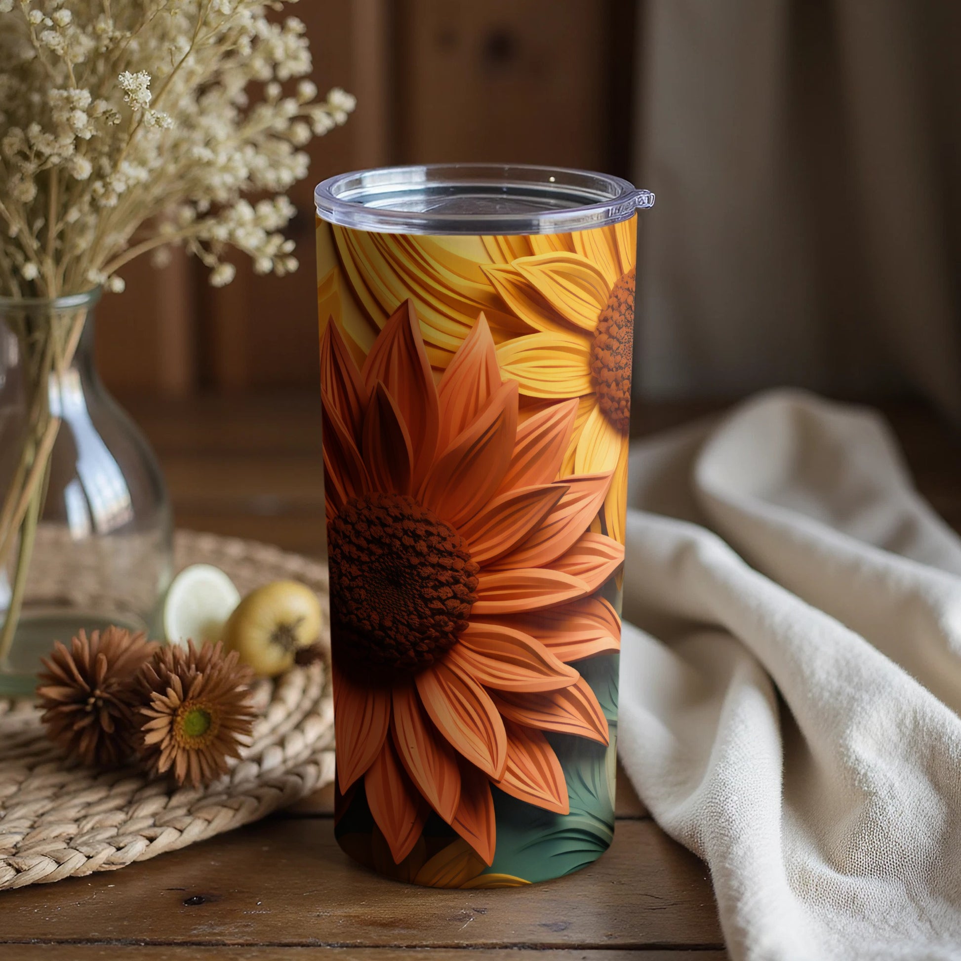 Colorful Sunflower Design Insulated Tumbler Cup