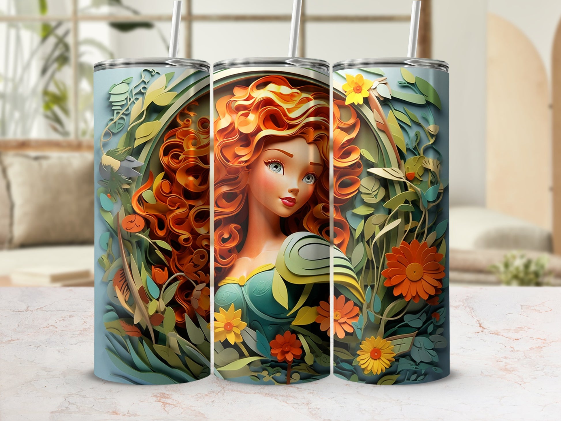 Vibrant Artwork Tumbler Featuring Red-Haired Character