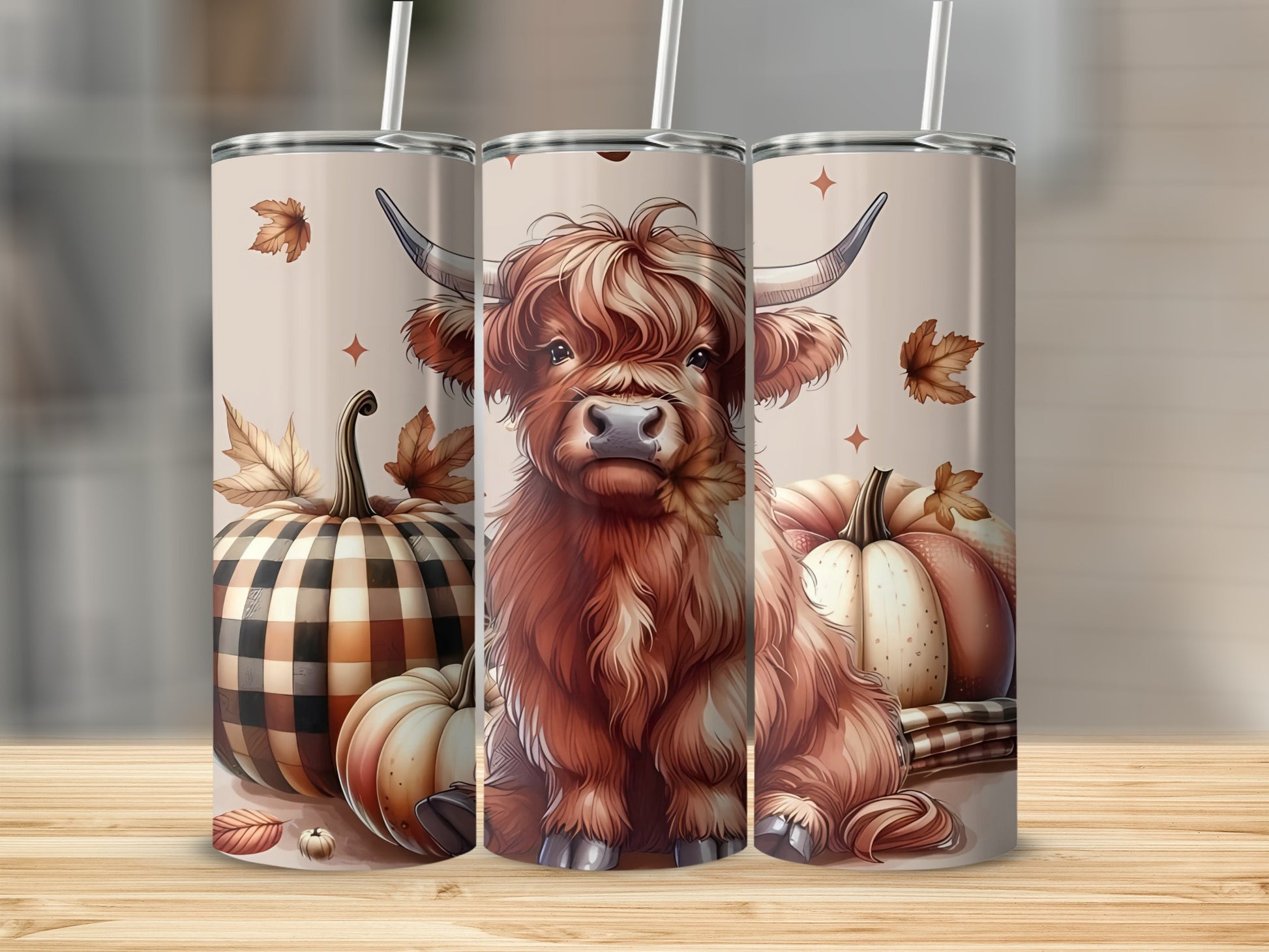 Highland Cow and Pumpkin Autumn Themed Tumbler