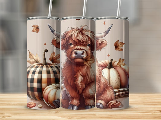 Highland Cow and Pumpkin Autumn Themed Tumbler