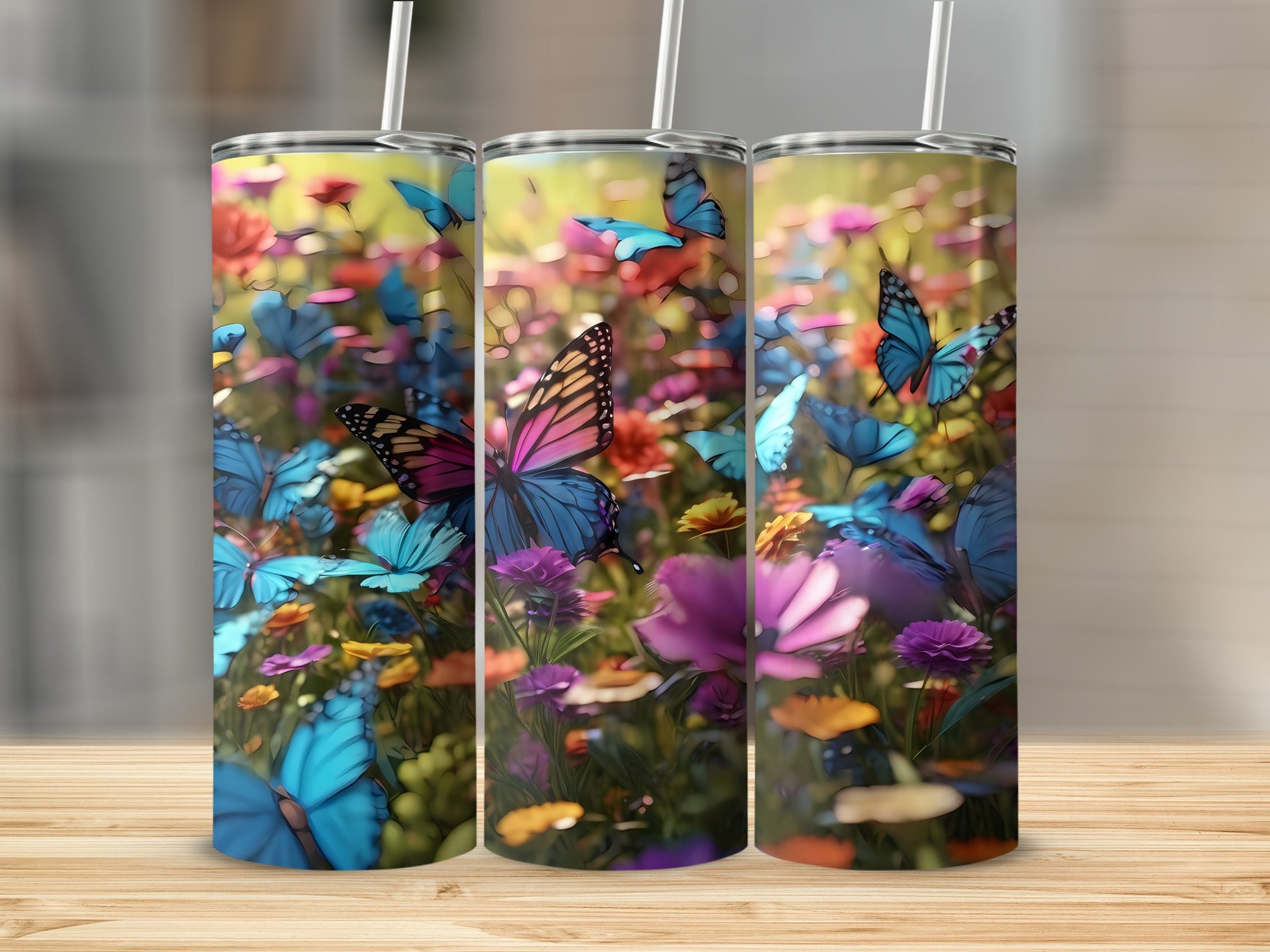 Vibrant Butterfly Garden Floral Tumbler product type