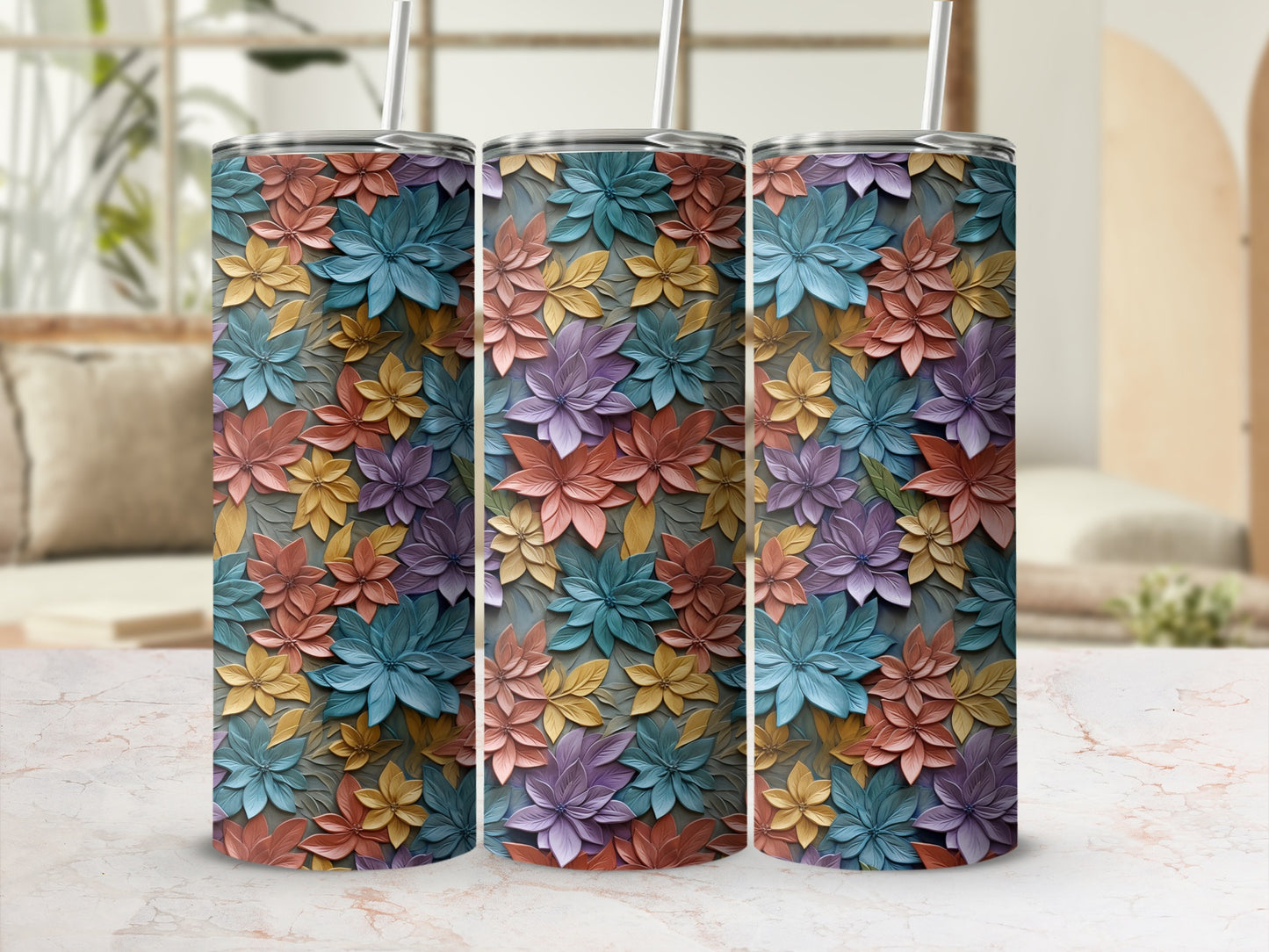 Colorful Floral Design Tall Drinkware Tumbler