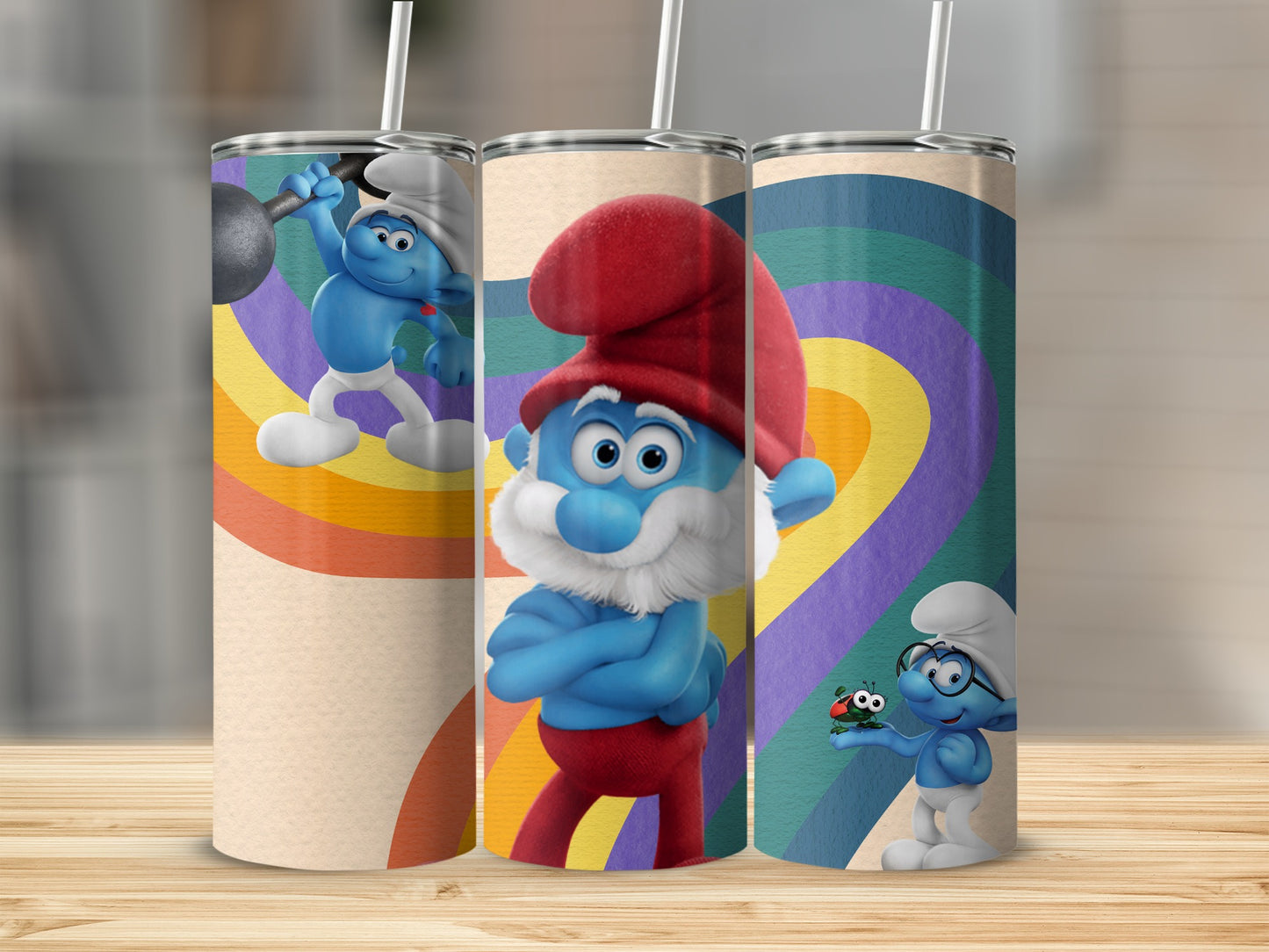 Colorful Smurfs Design Stainless Steel Tumbler Cups