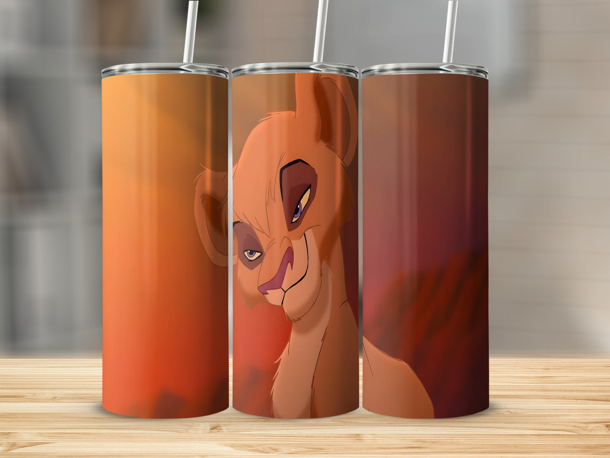 Simba's mother, Sarabi, from The Lion King, on a gradient tumbler.