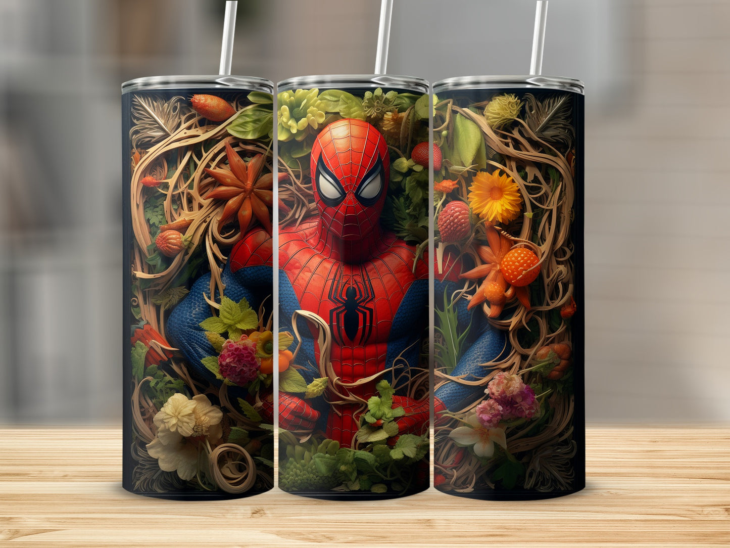 Spiderman with Floral Garden Wrap Insulated Tumbler