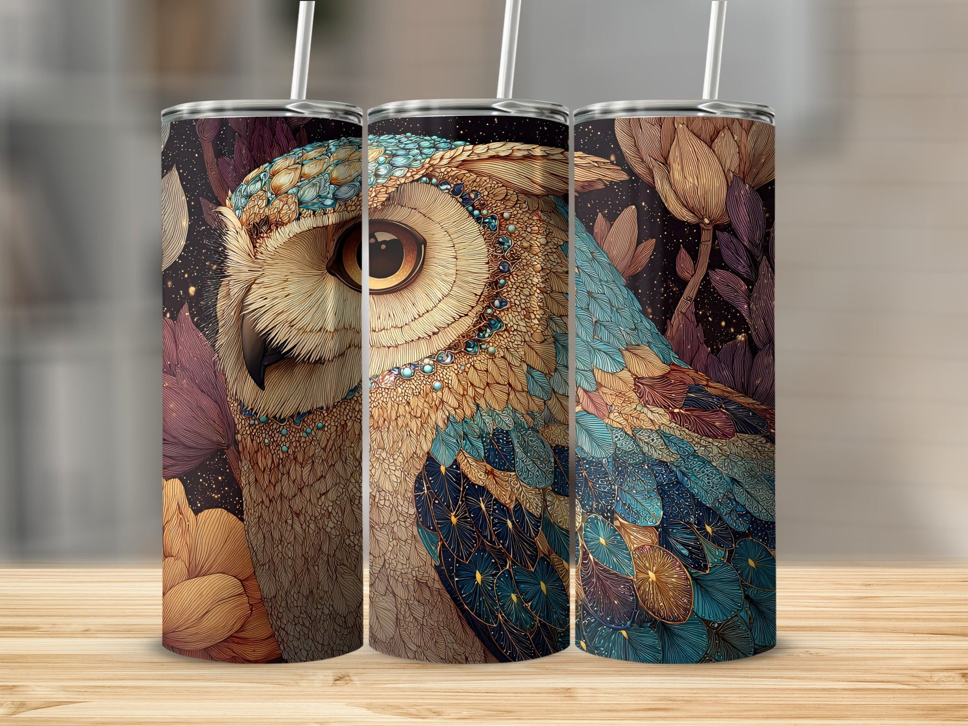 Captivating Owl Art Design Insulated Tumbler