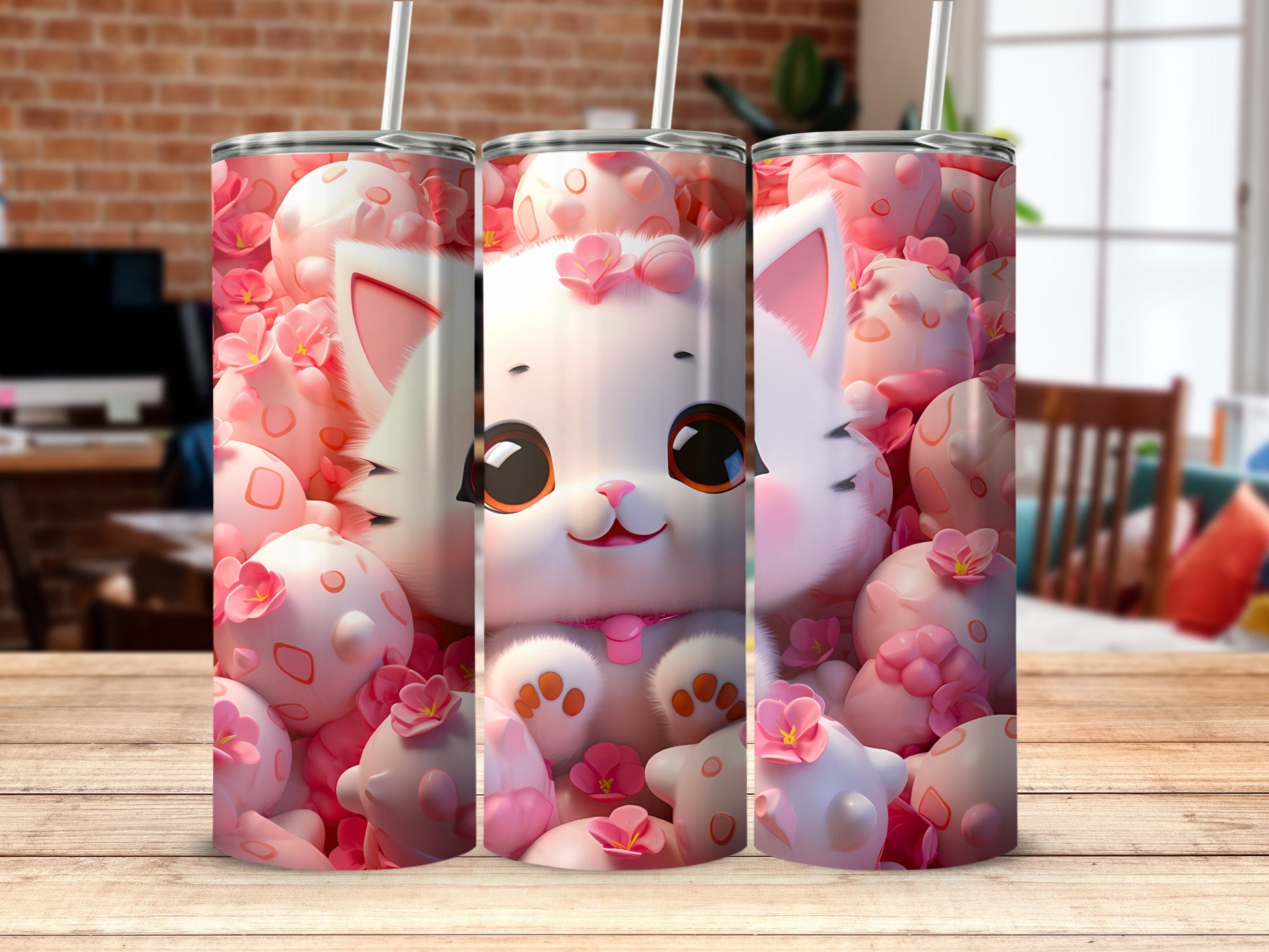 Cute Pink Cat Floral Spheres Adorable Character product type