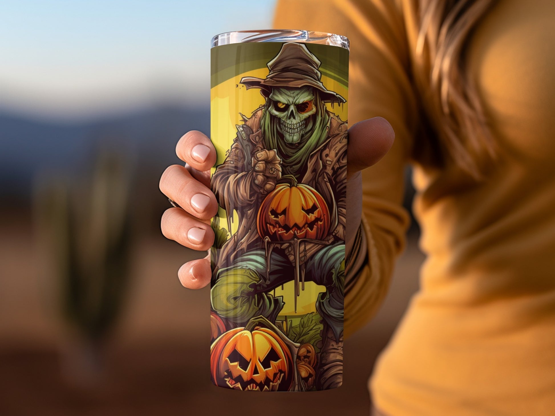 Spooky Halloween Skeleton and Pumpkins Tumbler