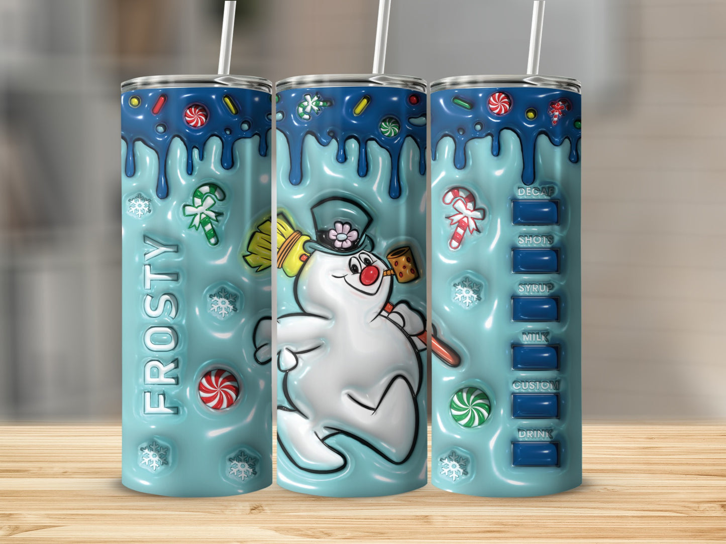 Frosty Snowman Decorative Holiday Drink Tumbler