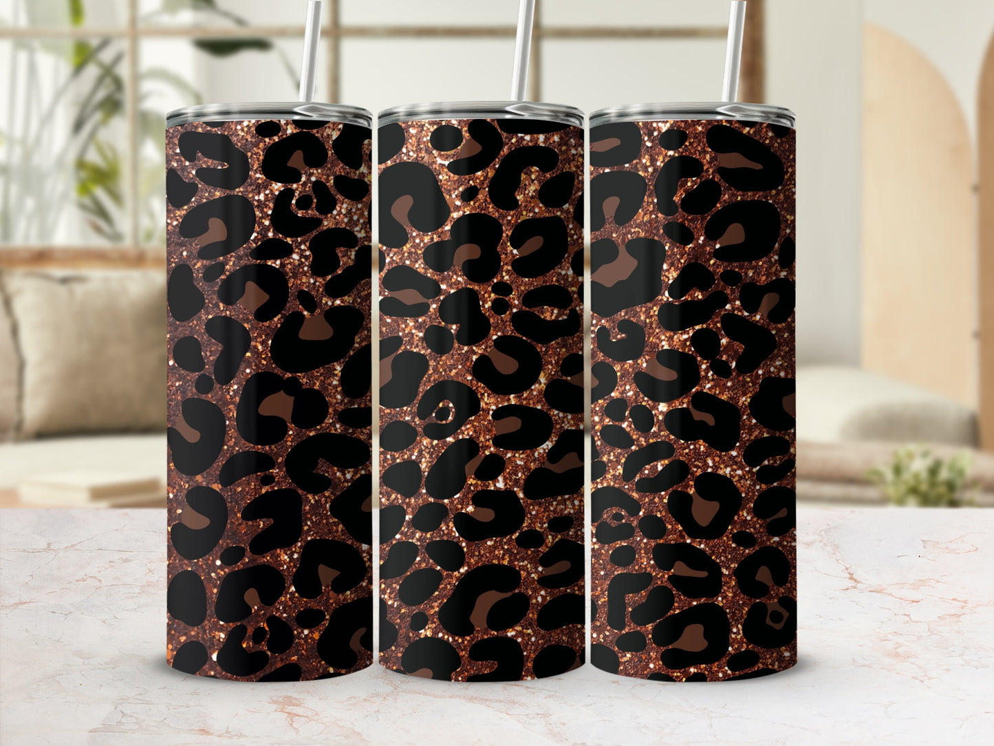 Sparkling Black Leopard Print Insulated Tumbler