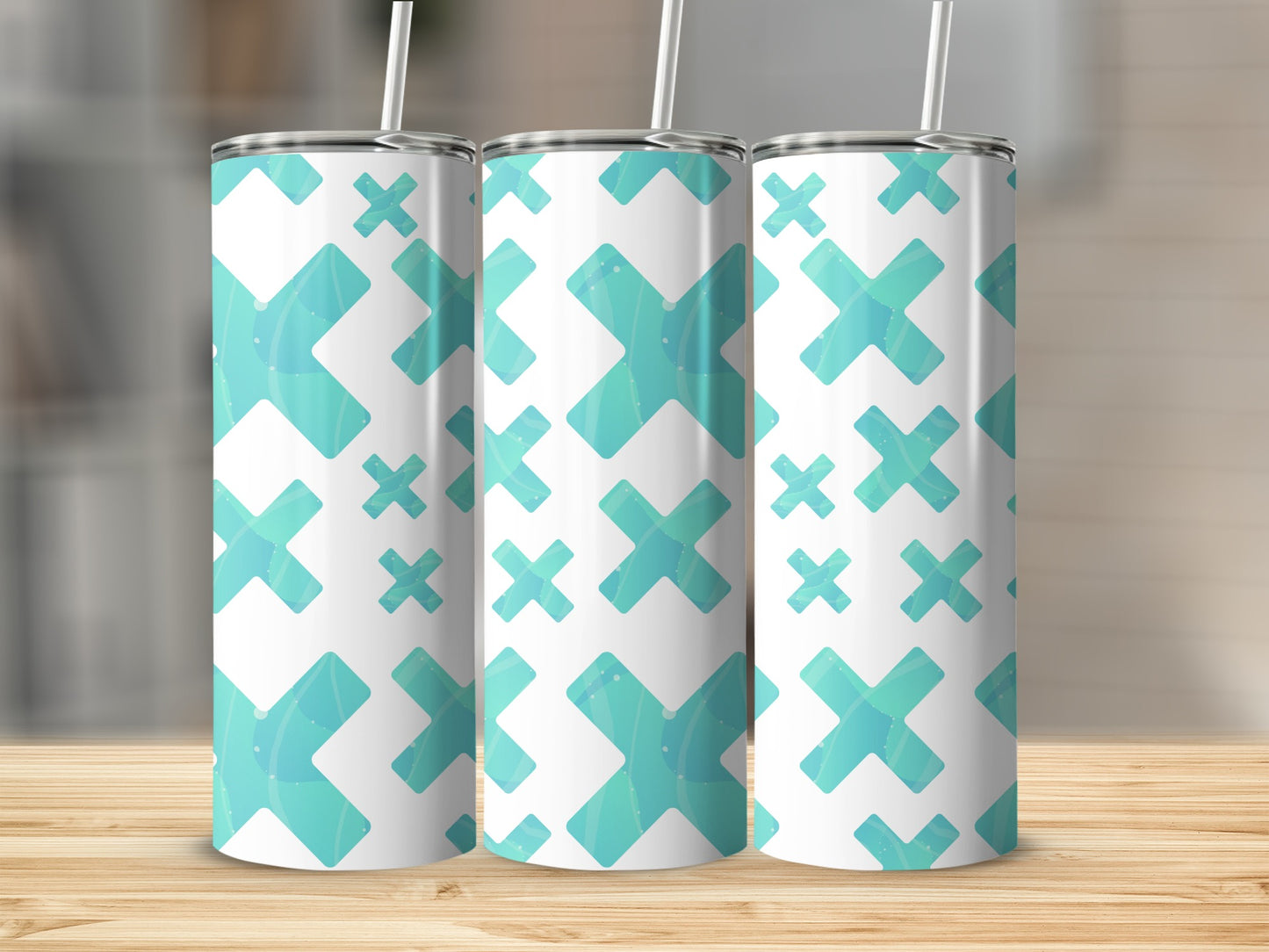 Light Blue and White Geometric Pattern Tumbler