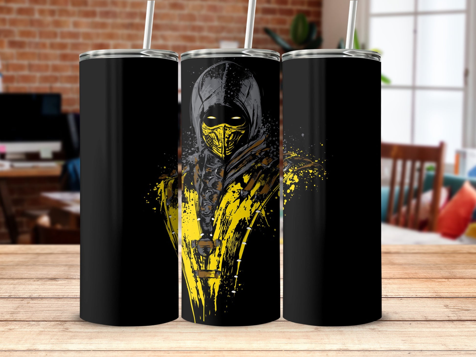 Dark Hooded Character with Yellow Highlights Tumbler