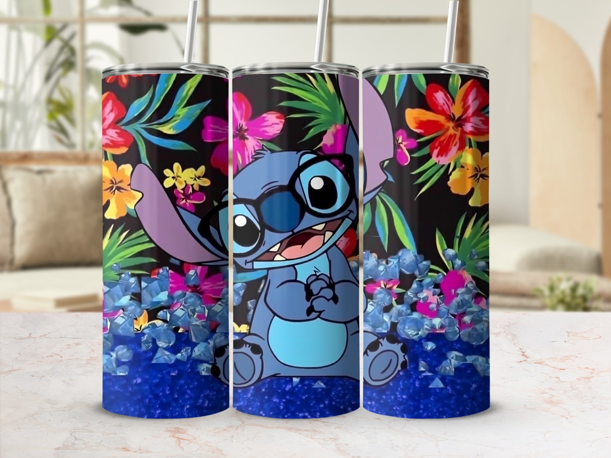 Cute Cartoon Character Floral Design Insulated Tumbler