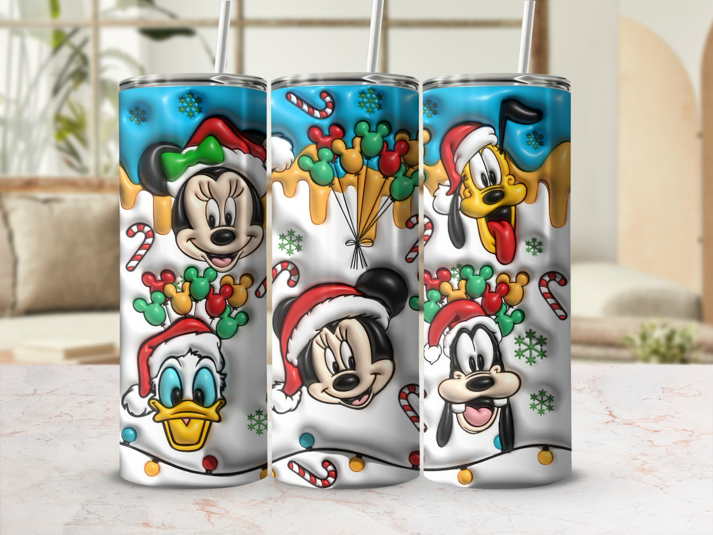 Festive Cartoon Characters Christmas Themed Tumbler