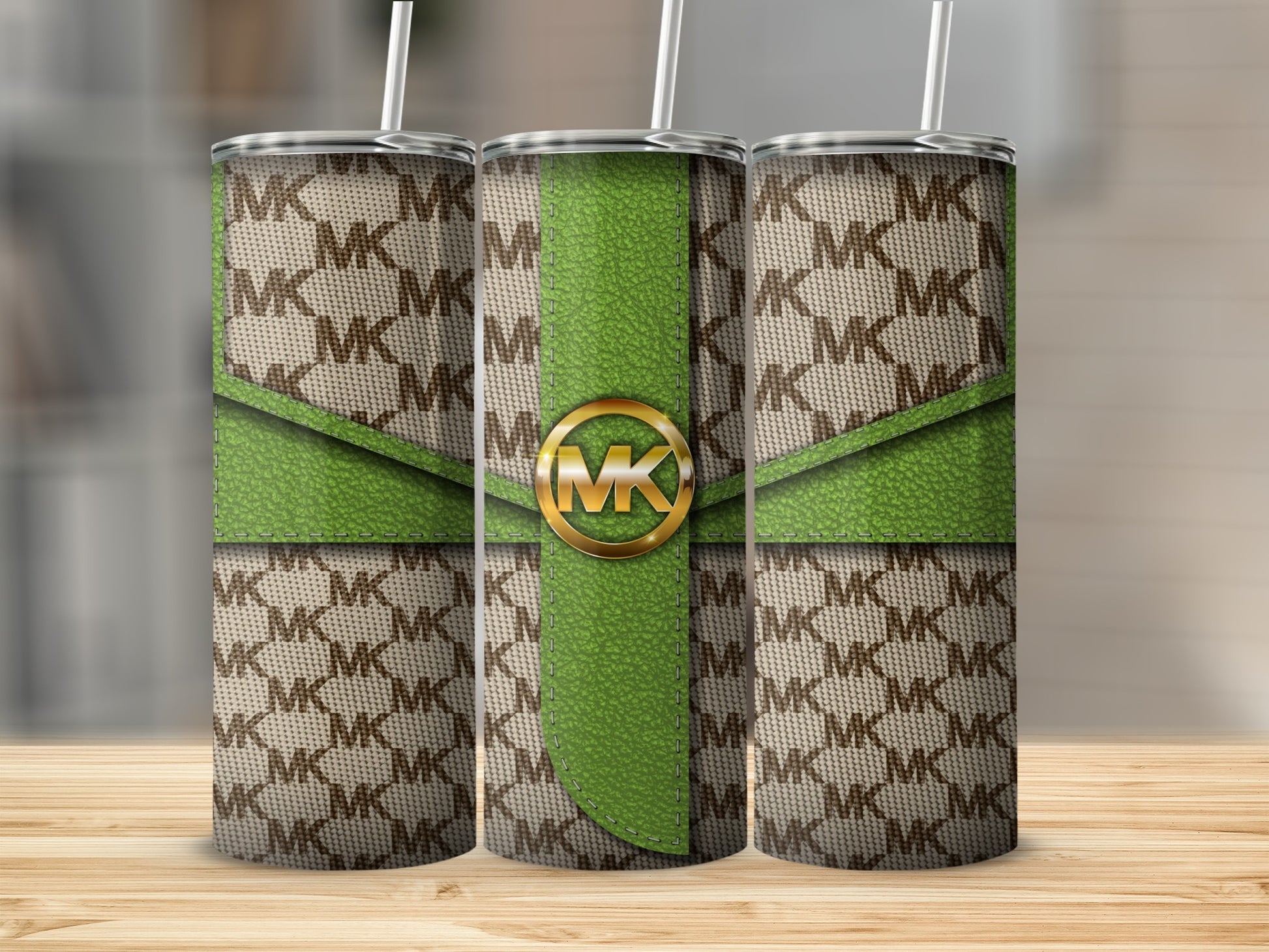 Stylish Monogram Green Leather Print Tumbler Cup