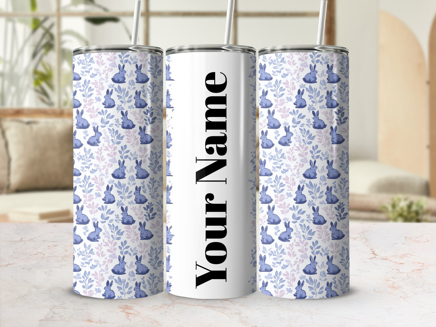 Personalized Cute Blue Bunny Design Tumbler Cup