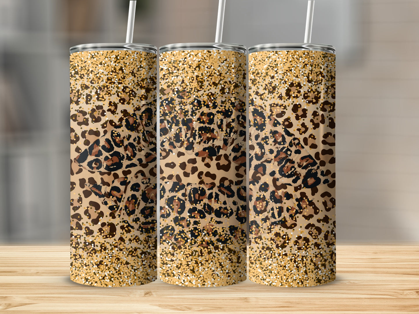 Glitter Leopard Print Stainless Steel Tumbler
