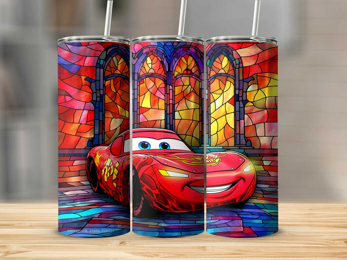 Vibrant Stained Glass Car Design Tumbler Cup