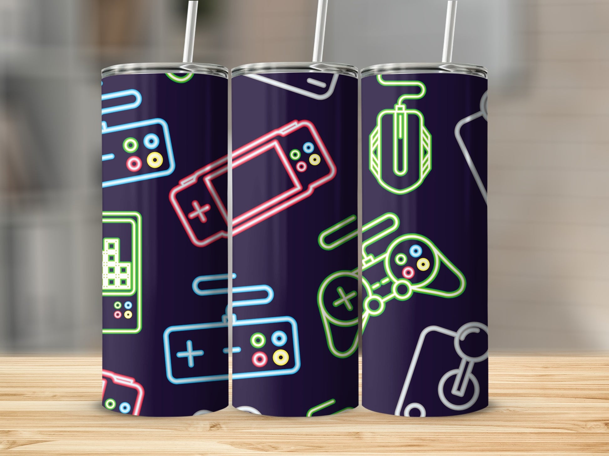 Neon Video Game Controllers and Devices Tumbler