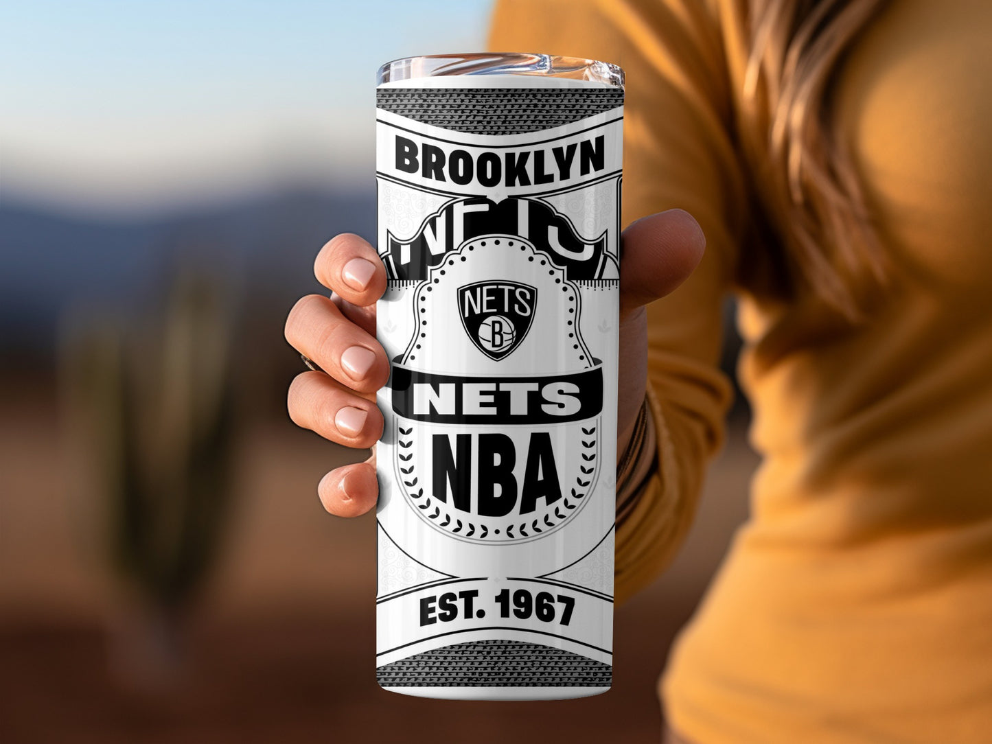 Brooklyn Nets NBA Est 1967 Official Logo Black White Tumbler