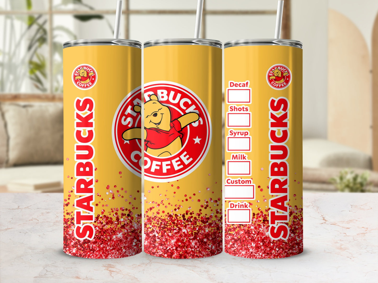 Custom Starbucks Coffee Themed Glitter Tumbler