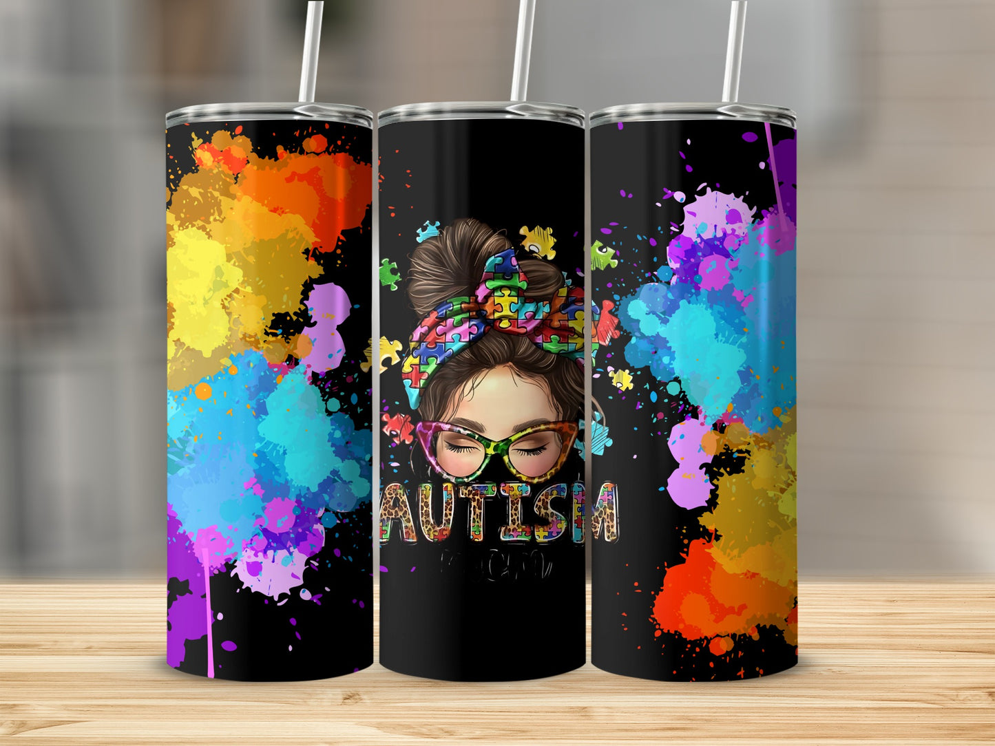 Colorful Autism Awareness Tumbler with Artistic Design