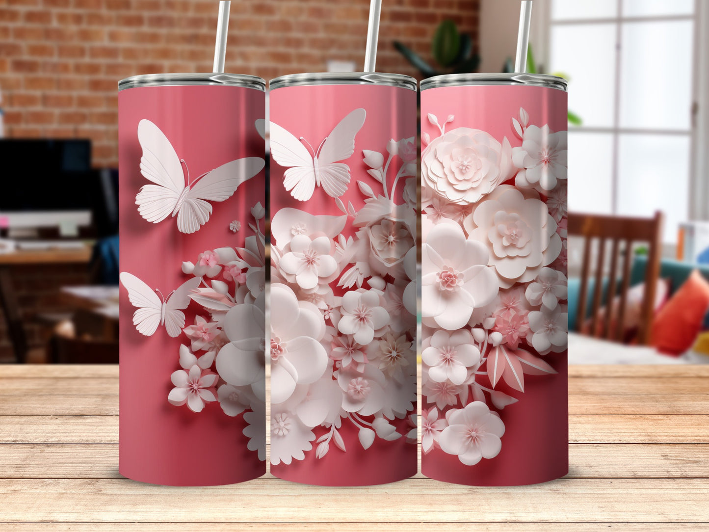 Elegant Pink Butterfly Flowers Tumbler Product Type