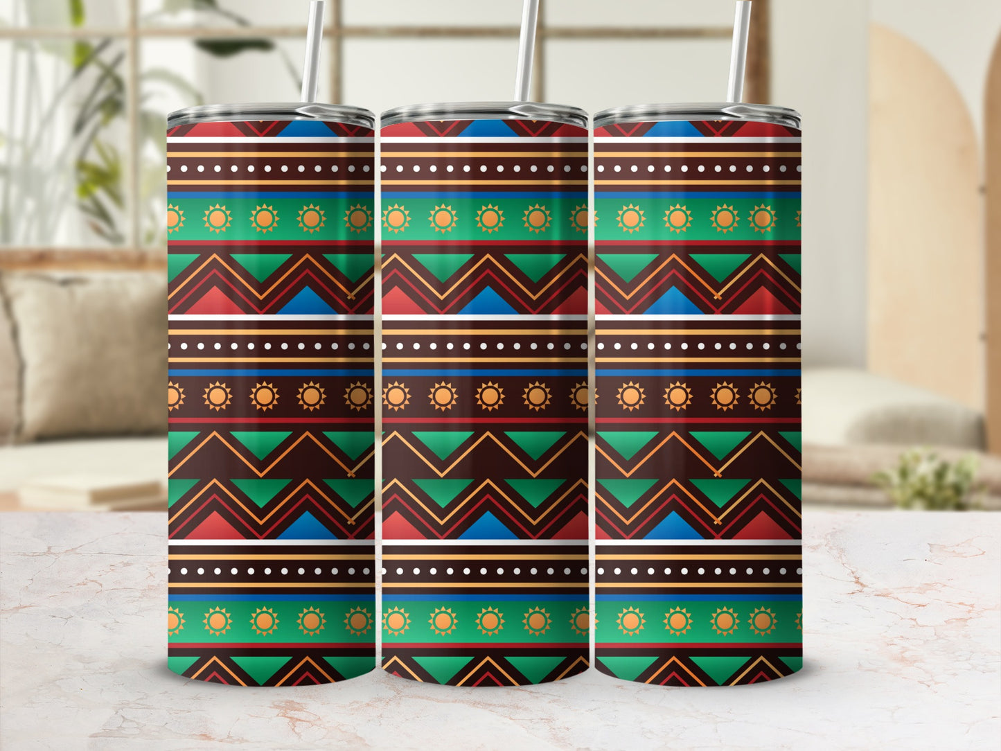 Colorful Geometric Tribal Pattern Tumbler Cup