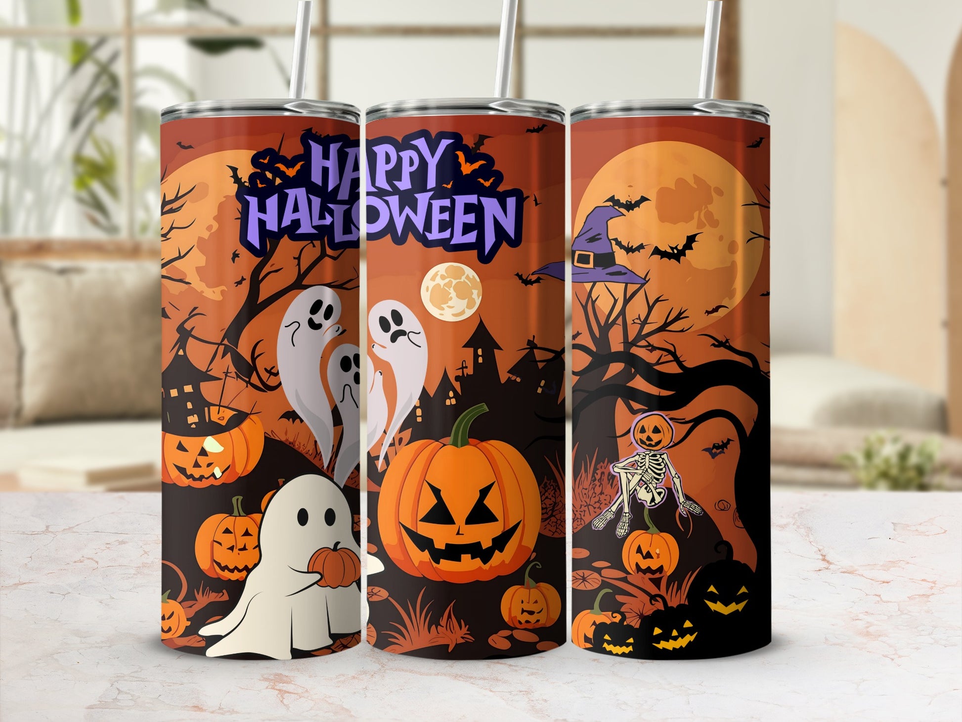 Happy Halloween Spooky Ghosts and Pumpkins Tumbler