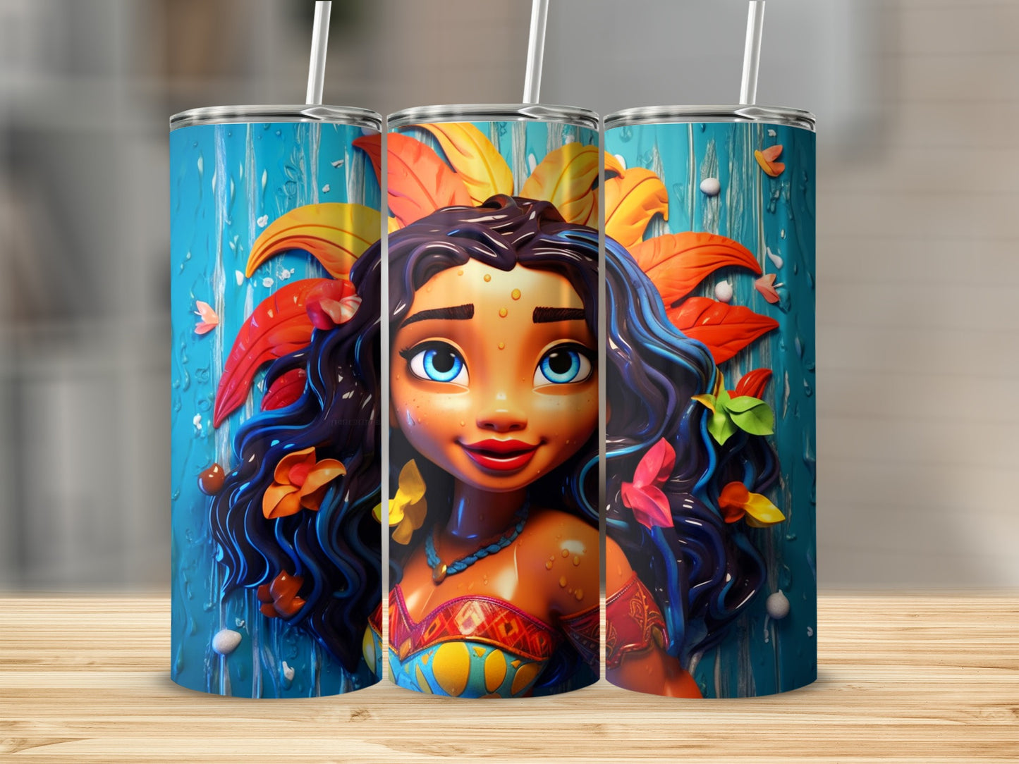 Vibrant Island Girl Design on Colorful Insulated Tumbler