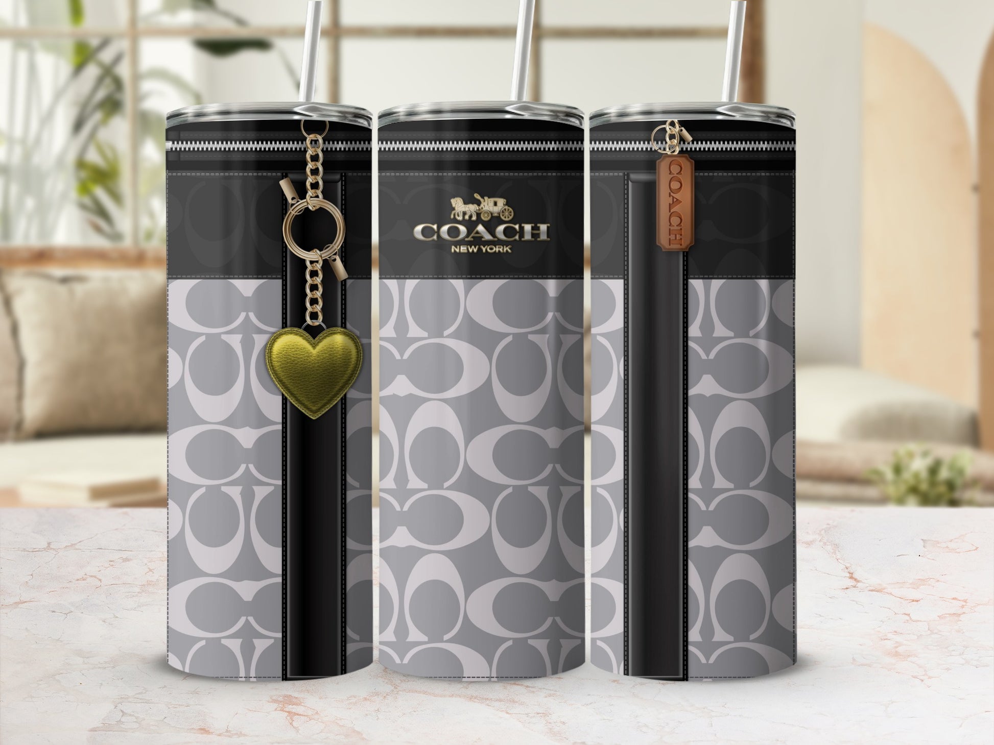 Coach Branded Tumblers with Stylish Zipper Design