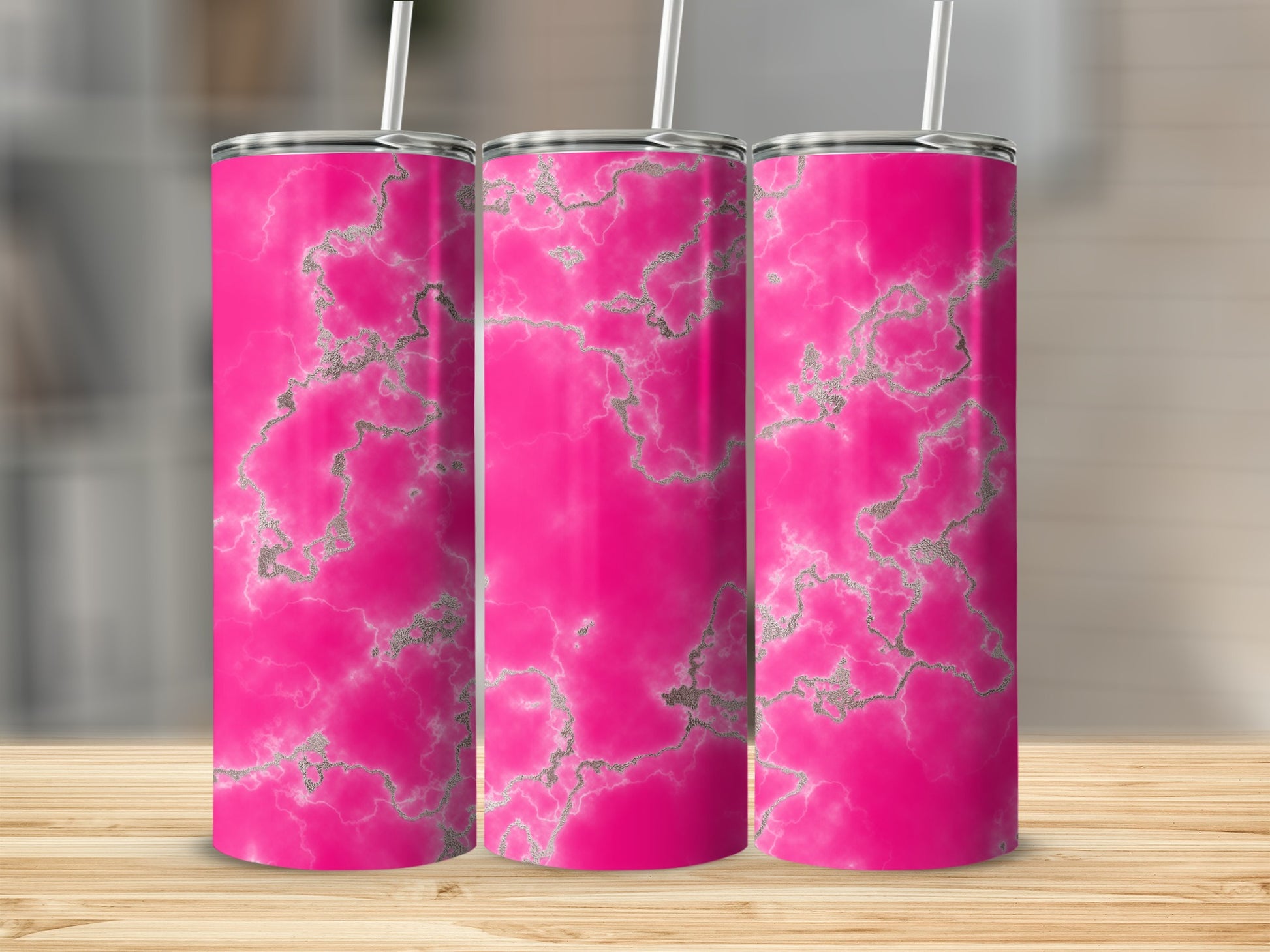 Hot Pink Silver Marble Design Tumbler product type
