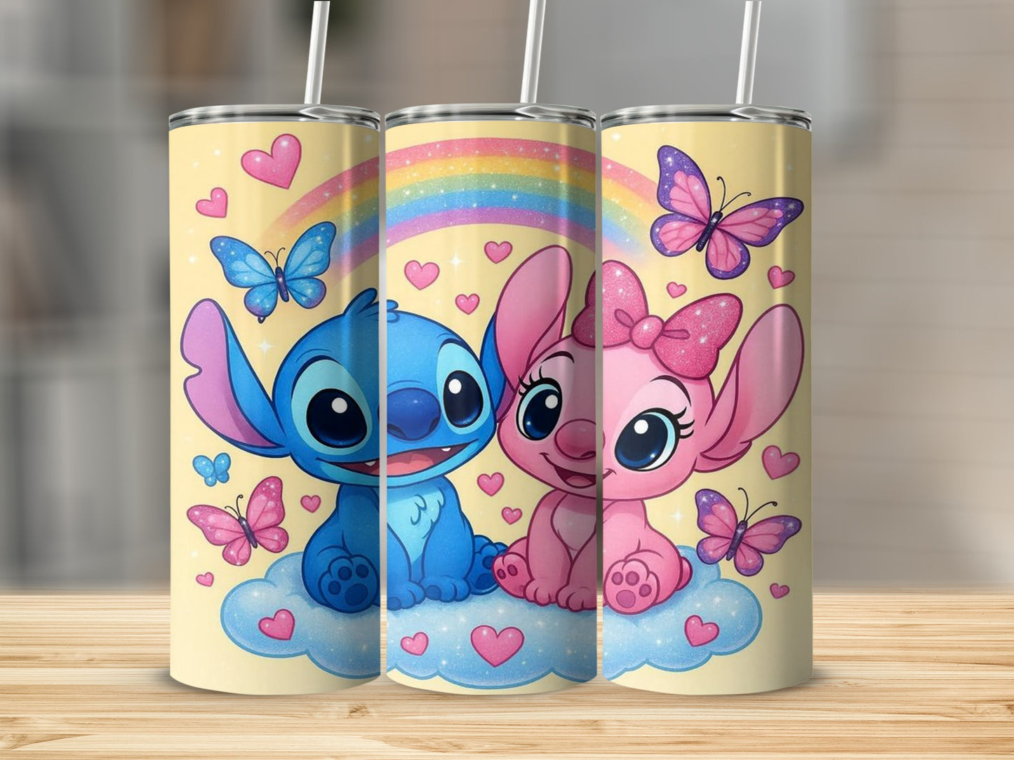 Adorable Blue and Pink Character with Hearts Tumbler