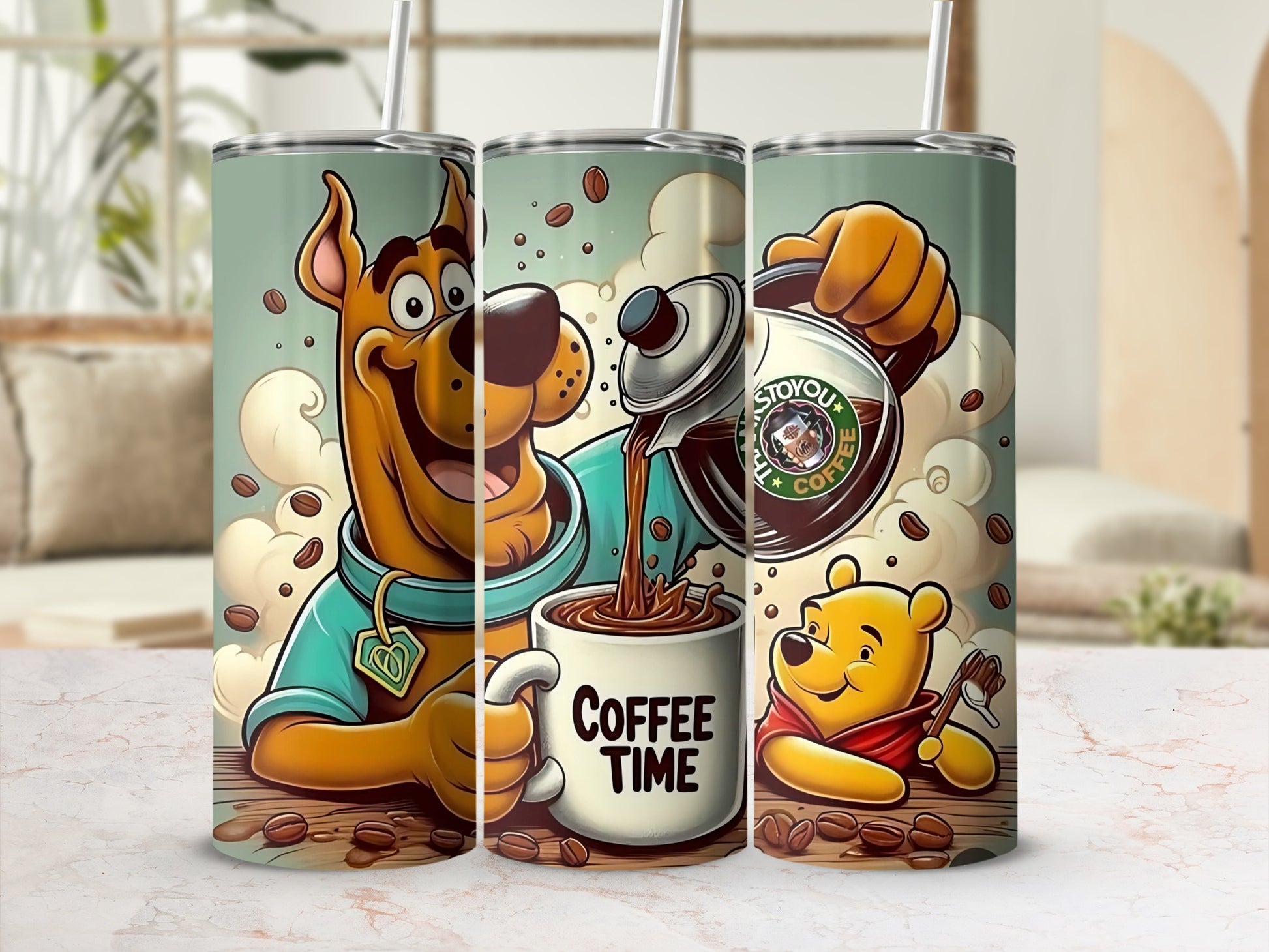Coffee Time Cartoon Characters Tumbler Cup