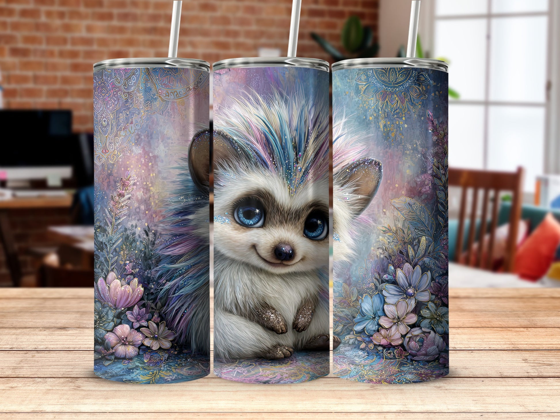 Adorable Hedgehog with Flowers Travel Mug