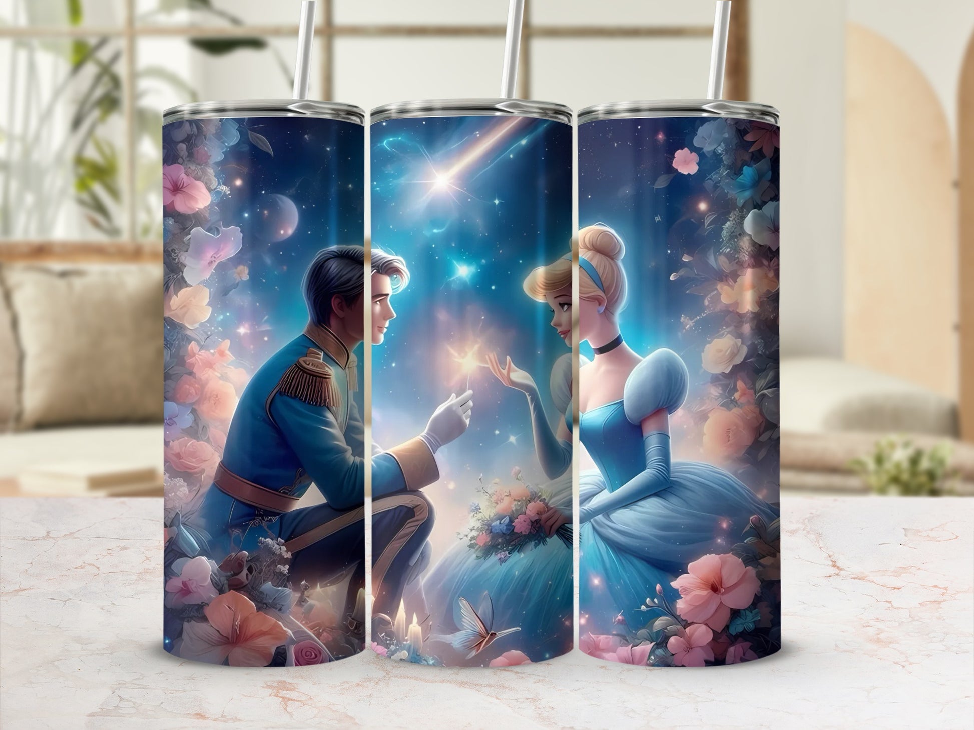 Enchanting Cinderella and Prince Design Insulated Tumbler