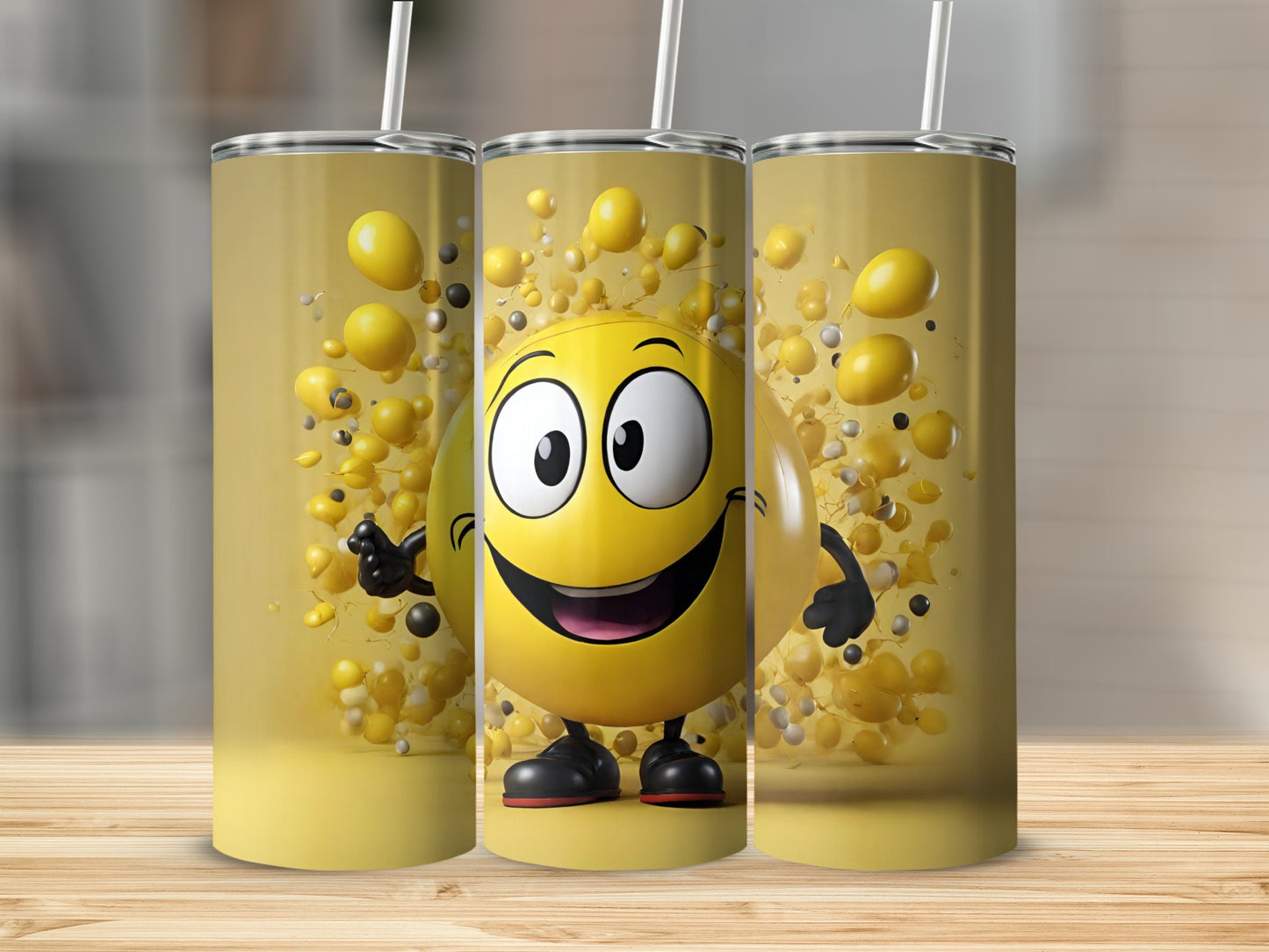 Fun Smiling Yellow Emoji Tumbler with Straw