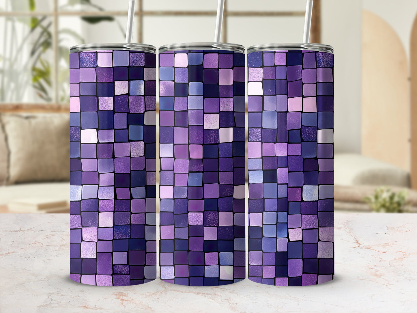 Purple Blue Mosaic Tiles Art Design Pattern Tumblers