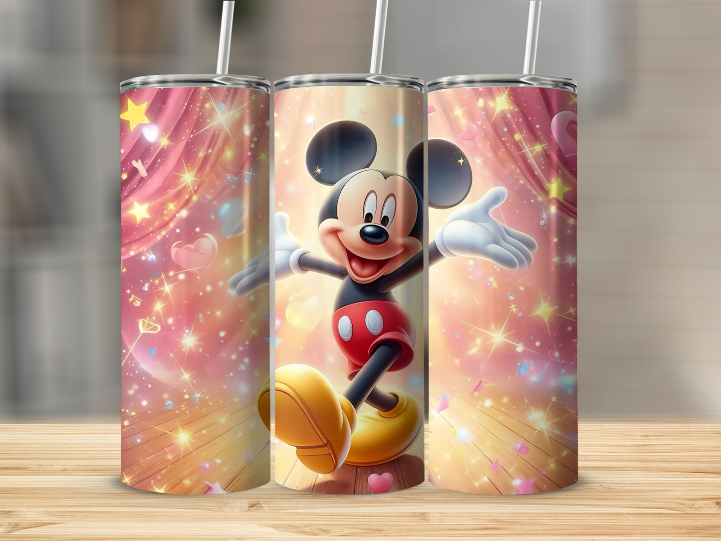 Colorful Mickey Mouse Design Tumbler with Straw